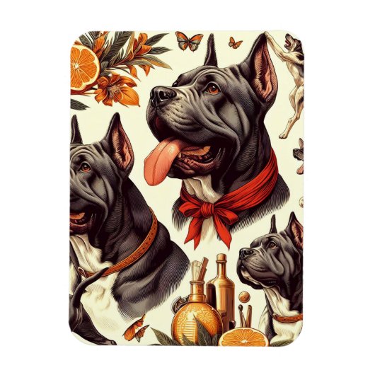 Vintag Cane Corso Illustration Magnet (Vertikal)
