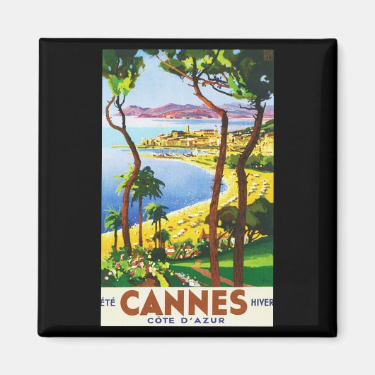 Vintag Cannes Cote D'Azur French Travel Poster Magnet (Vorne)