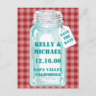 Vintag Canning Jar Red Gingham Design Ankündigungspostkarte