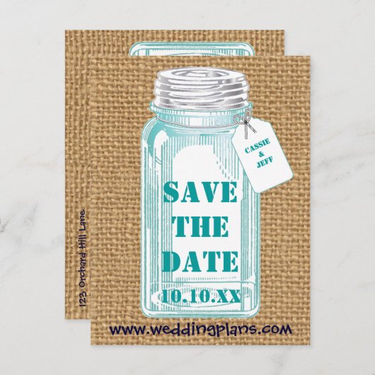 Vintag Canning Jar WIth Burlap Ankündigungspostkarte (Vorne/Hinten)