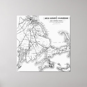 Vintag Cape Cod Alte Kolonie Eisenbahnkarte (1875) Leinwanddruck