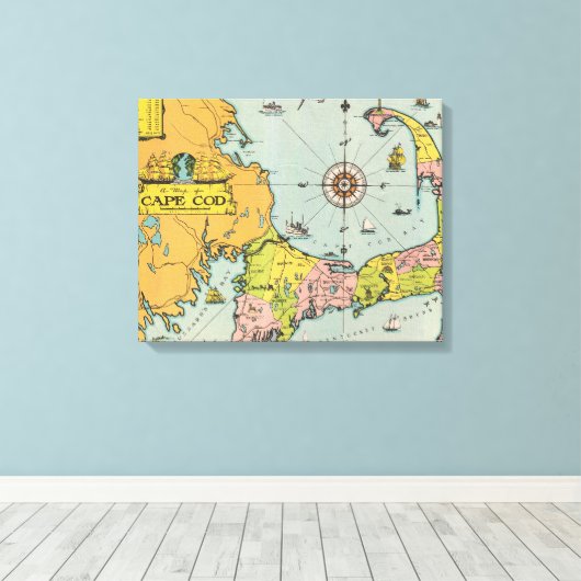 Vintag Cape Cod Map Leinwanddruck (Insitu (Holzboden))