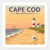 Vintag Cape Cod Massachusetts Quadratischer Aufkleber (Vorderseite)