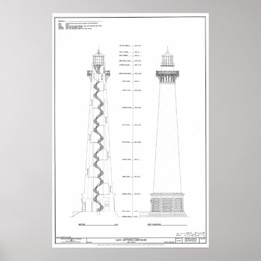 Vintag Cape Hatteras Lighthouse Blueprint Poster (Vorne)