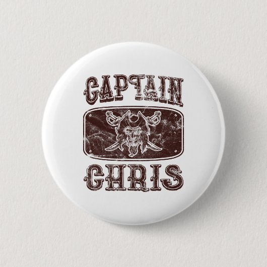 Vintag Captain Chris Personalisiert Pirate Pontoon Button (Vorderseite)