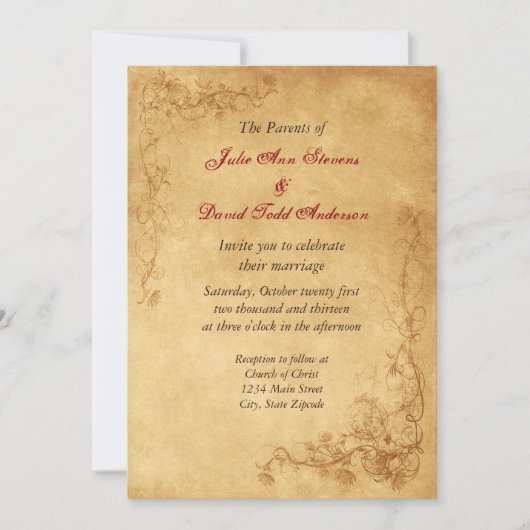 Vintag Caramel Brown Wedding Einladung (Vorderseite)