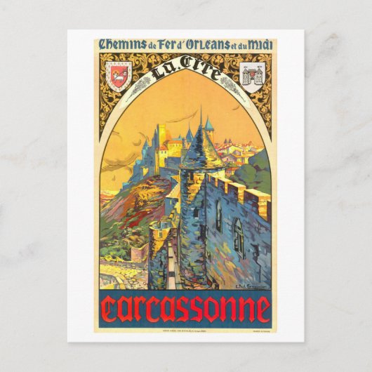 Vintag Carcassonne Reiseplakat Postkarte (Vorderseite)