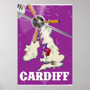 Vintag Cardiff Wales Travel Poster