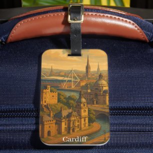 Vintag Cardiff Wales UK Retro Art Gepäckanhänger
