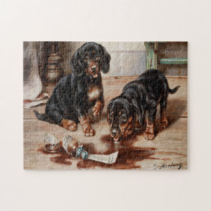 Vintag Carl Reichert's Hunde Ölgemälde Puzzle