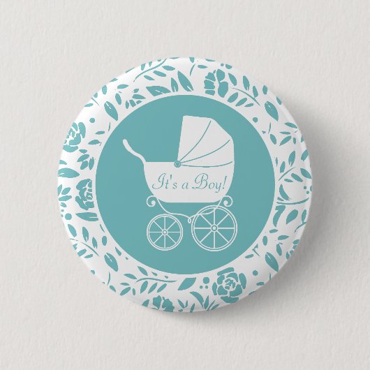 Vintag Carriage Baby Dusche Niedlich Blue Boy Button (Vorderseite)