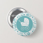 Vintag Carriage Baby Dusche Niedlich Blue Boy Button (Vorne & Hinten)
