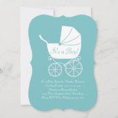 Vintag Carriage Baby Dusche Niedlich Blue Boy Einladung (Vorderseite)