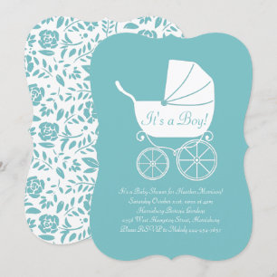 Vintag Carriage Baby Dusche Niedlich Blue Boy Einladung