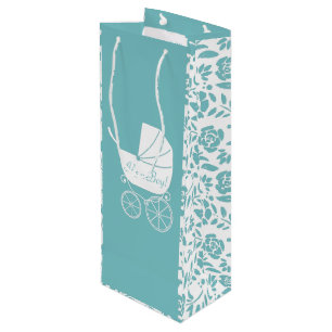 Vintag Carriage Baby Dusche Niedlich Blue Boy Geschenktüte Für Weinflaschen