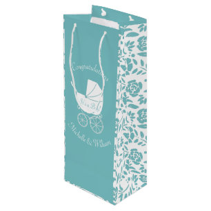 Vintag Carriage Baby Dusche Niedlich Blue Boy Geschenktüte Für Weinflaschen