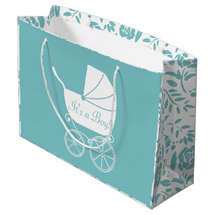 Vintag Carriage Baby Dusche Niedlich Blue Boy Große Geschenktüte