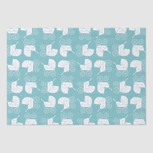 Vintag Carriage Baby Dusche Niedlich Blue Boy Seidenpapier (Vorderseite)