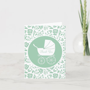 Vintag Carriage Baby Shower Green Gender Neutral Dankeskarte