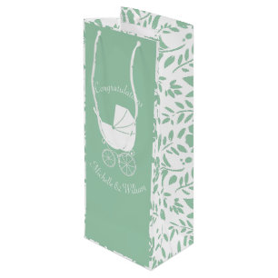Vintag Carriage Baby Shower Green Gender Neutral Geschenktüte Für Weinflaschen