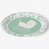 Vintag Carriage Baby Shower Green Gender Neutral Pappteller (Schrägansicht)