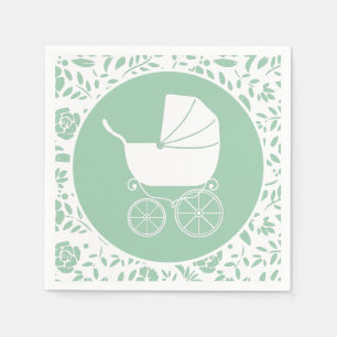 Vintag Carriage Baby Shower Green Gender Neutral Serviette