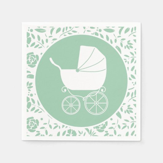 Vintag Carriage Baby Shower Green Gender Neutral Serviette (Vorderseite)