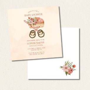 Vintag Carriage Floral Baby Shooting Square Einladung