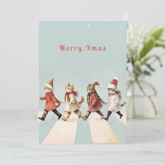 Vintag Cat Christmas Grußkarte Einladung (Stehend Vorderseite)