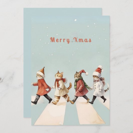 Vintag Cat Christmas Grußkarte Einladung (Vorne/Hinten)