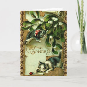 Vintag Cat Christmas Grußkarte Feiertagskarte