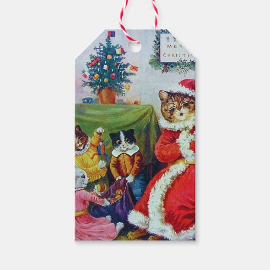 Vintag Cat Christmas, Louis Wain Geschenkanhänger (Vorderseite)