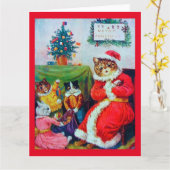 Vintag Cat Christmas, Louis Wain Karte (Gelbe Blume)