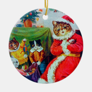Vintag Cat Christmas, Louis Wain Keramik Ornament