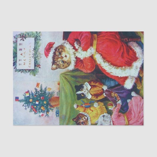 Vintag Cat Christmas, Louis Wain Seidenpapier (Vorderseite)