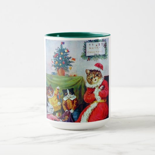 Vintag Cat Christmas, Louis Wain Tasse (Zentrum)