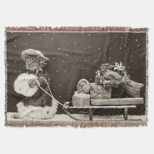 Vintag Cat Christmas Sleigh Decke