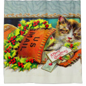 Vintag Cat Frohe Weihnachten Duschvorhang (Vorderseite)