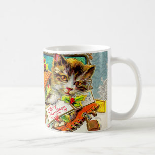 Vintag Cat Frohe Weihnachten Kaffeetasse