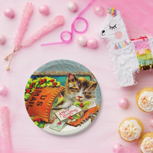 Vintag Cat Frohe Weihnachten Pappteller (Party)