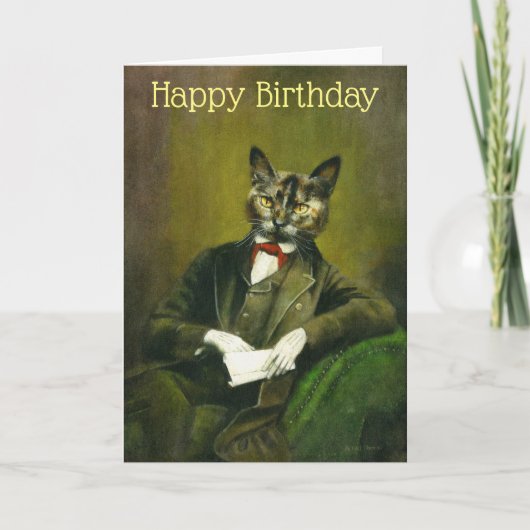 Vintag Cat Gentleman Birthday Card Dankeskarte (Vorderseite)