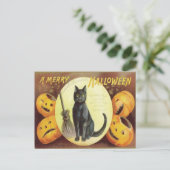 Vintag Cat Halloween Postkarte (Stehend Vorderseite)