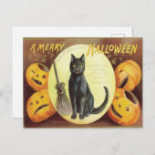Vintag Cat Halloween Postkarte (Vorne/Hinten)