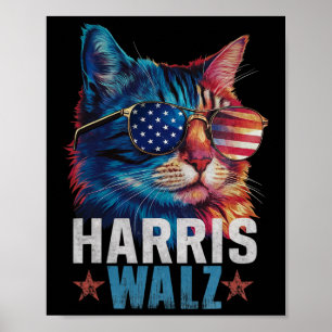 Vintag Cat Kamala Harris Tim Wheimer Usa Flag Sun Poster