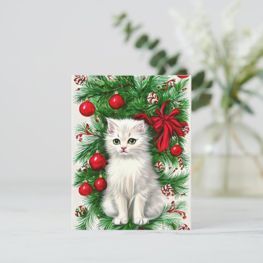 Vintag Cat Kitten Weihnachtskarte Feiertagskarte (Stehend Vorderseite)