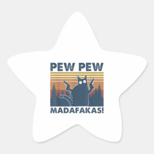Vintag Cats Pew Pew Madafakas Funny Crazy Cat Stern-Aufkleber