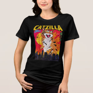Vintag Catzilla Cat Japanisch Kunst Funny Cat Gesc Tri-Blend Shirt