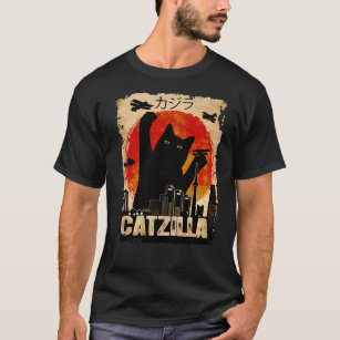 Vintag Catzilla Funny Black Cat T - Shirt Premium 