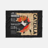 Vintag Catzilla - Funny Tuxedo Cat and Kitten Fleecedecke (Vorderseite (Horizontal))