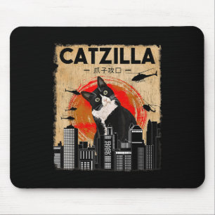 Vintag Catzilla - Funny Tuxedo Cat and Kitten Mousepad